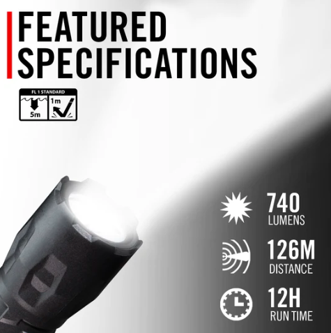 Taschenlampe Polysteel 500R IP68 Dual Power 740 Lumen