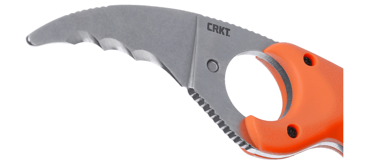 Bearclaw Rettungsmesser mit gebogener Hawkbill-Klinge, Wellenschliff und ergonomischer Fingeröffnung für kontrolliertes Schneiden von Seilen, Gurten, Leinen und Gurtband. Professionelles Sicherheits- und Rettungsmesser für Wasserrettung, Strömungsrettung, Feuerwehr, Rettungsdienst, Outdoor, Survival und technische Rettungseinsätze.