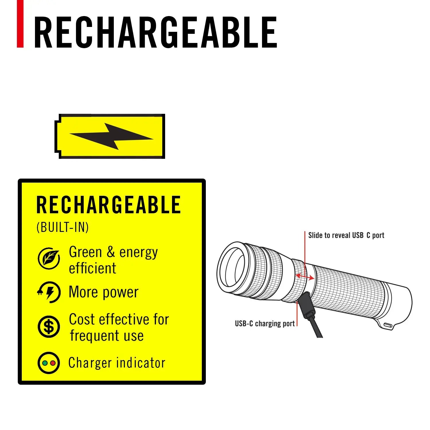 COAST G60R wiederaufladbare LED Taschenlampe mit integriertem USB-C Akku, energieeffizienter Ladetechnologie, Ladeanzeige und hoher Leuchtleistung für Outdoor, Camping, Feuerwehr, Rettungsdienst und professionelle Einsätze.