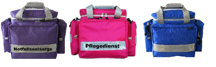 Farbcodierte Modultaschen für Notfallrucksack zur strukturierten Organisation von Medikamenten, Verbandmaterial und Notfallausrüstung im Rettungsdienst