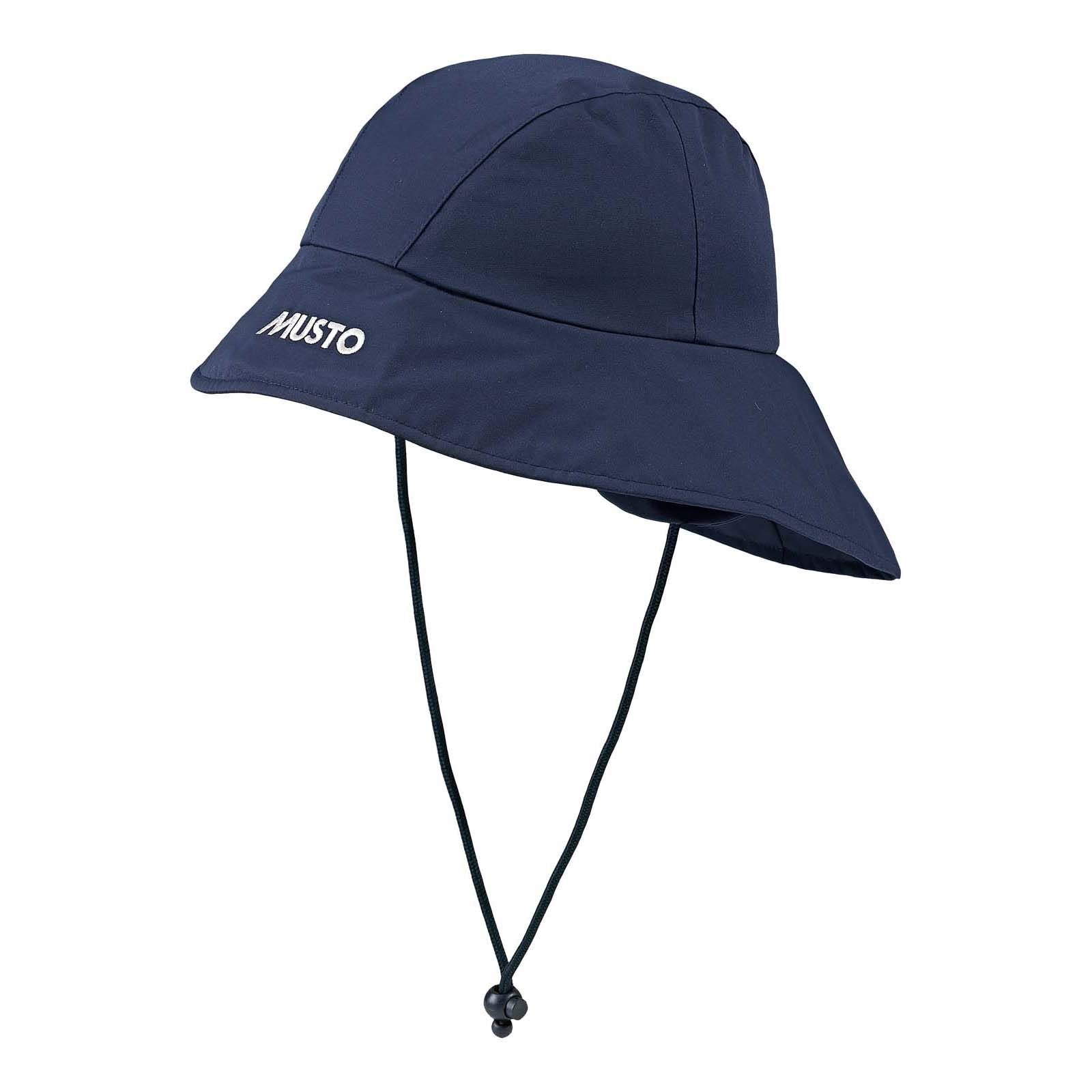 Musto Sonnenschutzhut in Marineblau mit breiter Krempe und Kinnband für zuverlässigen UV-Schutz bei Segeln, Wasserrettung, Bootssport, Outdoor-Aktivitäten und maritimen Einsätzen.