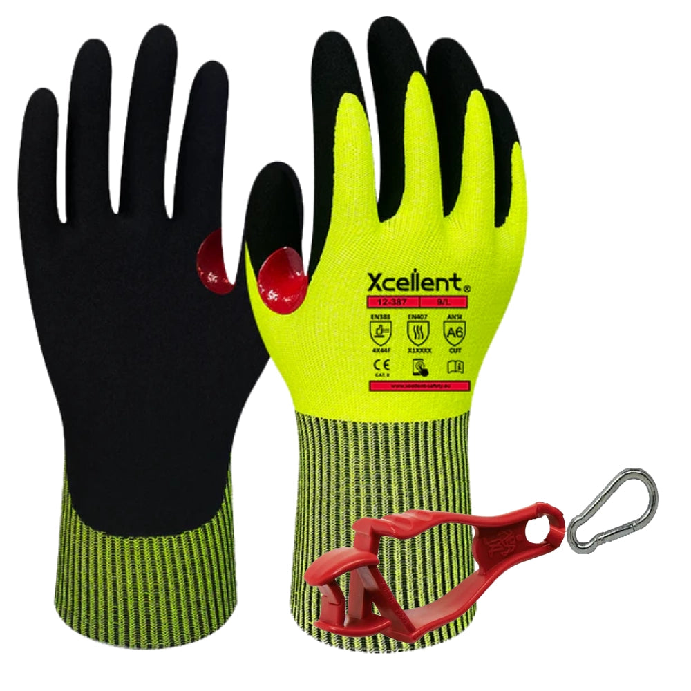 Grün-schwarze Schnittschutzhandschuhe mit Halterung (Bundle Maxcut Halter)