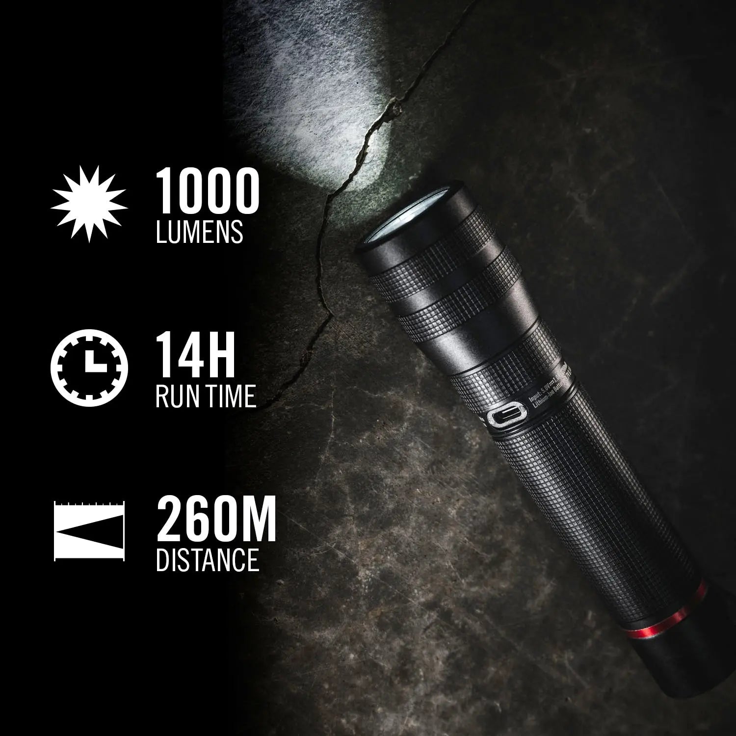 COAST G60R LED Taschenlampe mit 1000 Lumen Lichtleistung, bis zu 260 Meter Leuchtweite und 14 Stunden Laufzeit, wiederaufladbare Hochleistungslampe für Outdoor, Camping, Feuerwehr, Rettungsdienst, Security und professionelle Einsätze.