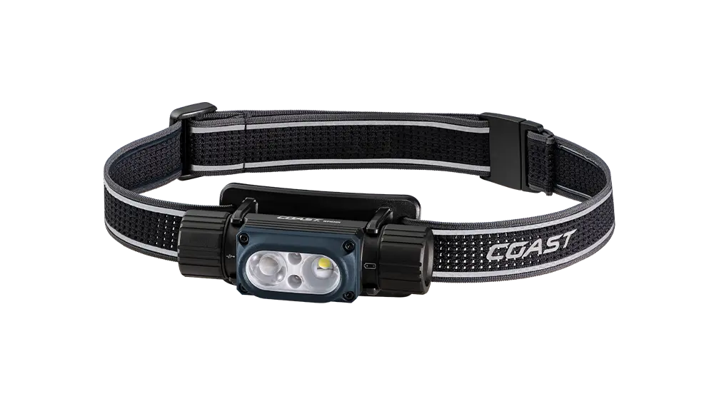 COAST WPH30R wiederaufladbare LED Stirnlampe mit leistungsstarker Dual-LED-Technologie, verstellbarem Kopfband und robustem Gehäuse. Professionelle Stirnlampe für Outdoor, Camping, Wandern, Trailrunning, Angeln, Feuerwehr, Rettungsdienst, Handwerk und anspruchsvolle Arbeitseinsätze bei Dunkelheit.