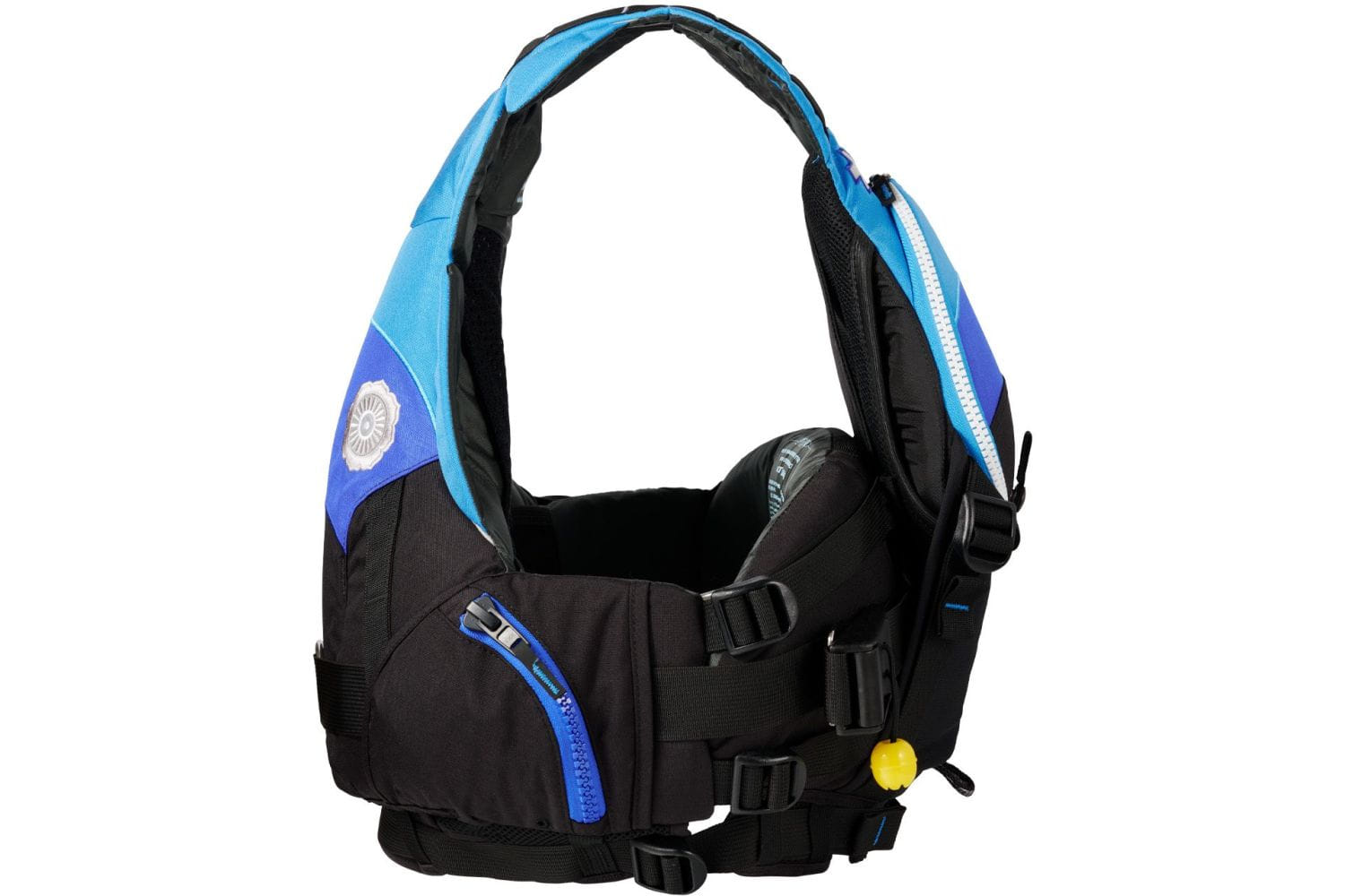 Seitenprofil der Astral GreenJacket AquaFade Rettungsweste für Wildwasserkajak, Strömungsrettung, Rafting und professionelle Wasserrettung mit ergonomischer Passform und integriertem Rettungsgurt.