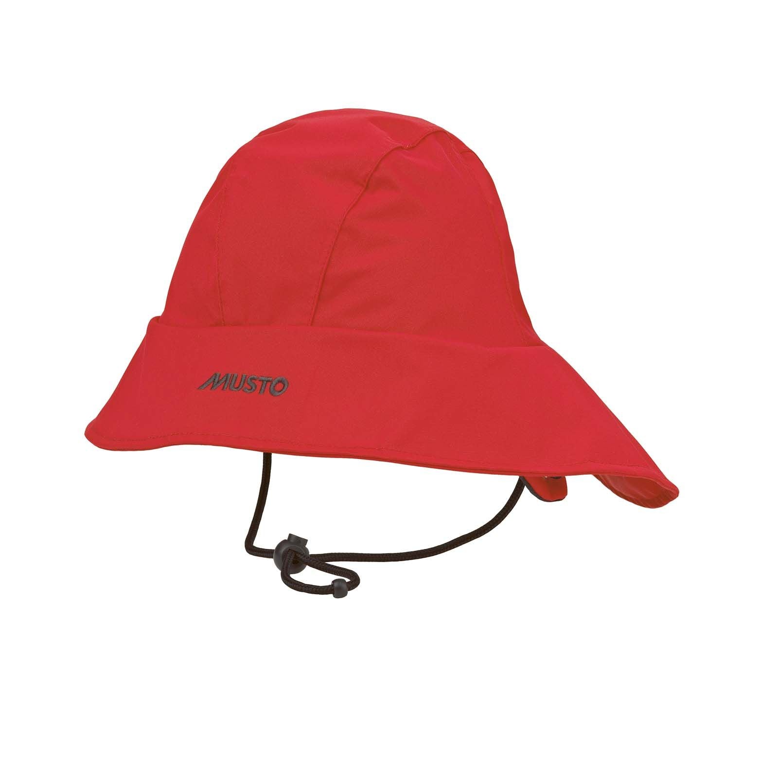 Roter Musto Sonnenschutzhut mit breiter Krempe und verstellbarem Kinnband für optimalen UV-Schutz bei Segeln, Wasserrettung, Bootssport, Outdoor-Einsätzen und maritimen Aktivitäten.