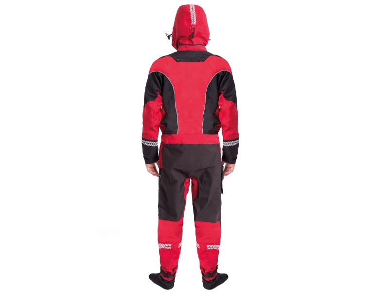 Trockenanzug IONIC Cyclone SAR in rot von hinten mit reflex